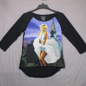Marilyn Monroe Raglan Quarter Sleeve Top Black & Purple Women Size |  L